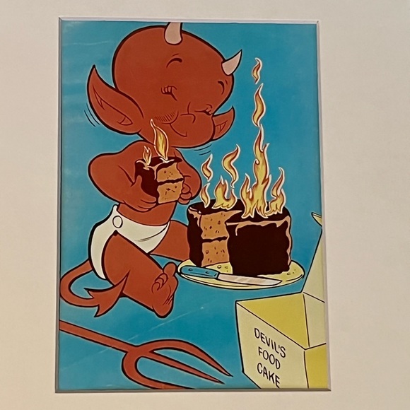 Little Hot Stuff Devil cake comic Art matted pop cute retro flames - Picture 3 of 4